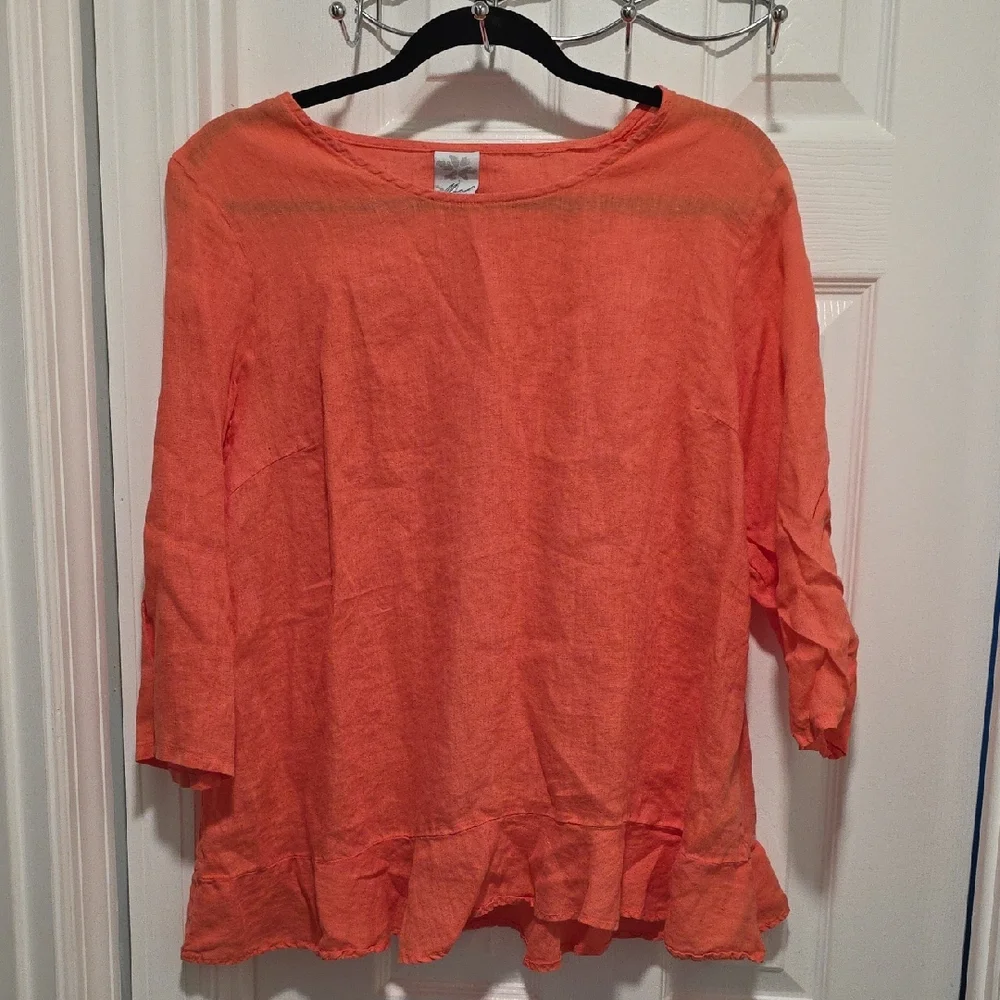 Match Point USA 100% Linen Ruffle Bottom Top - Picture 4 of 15